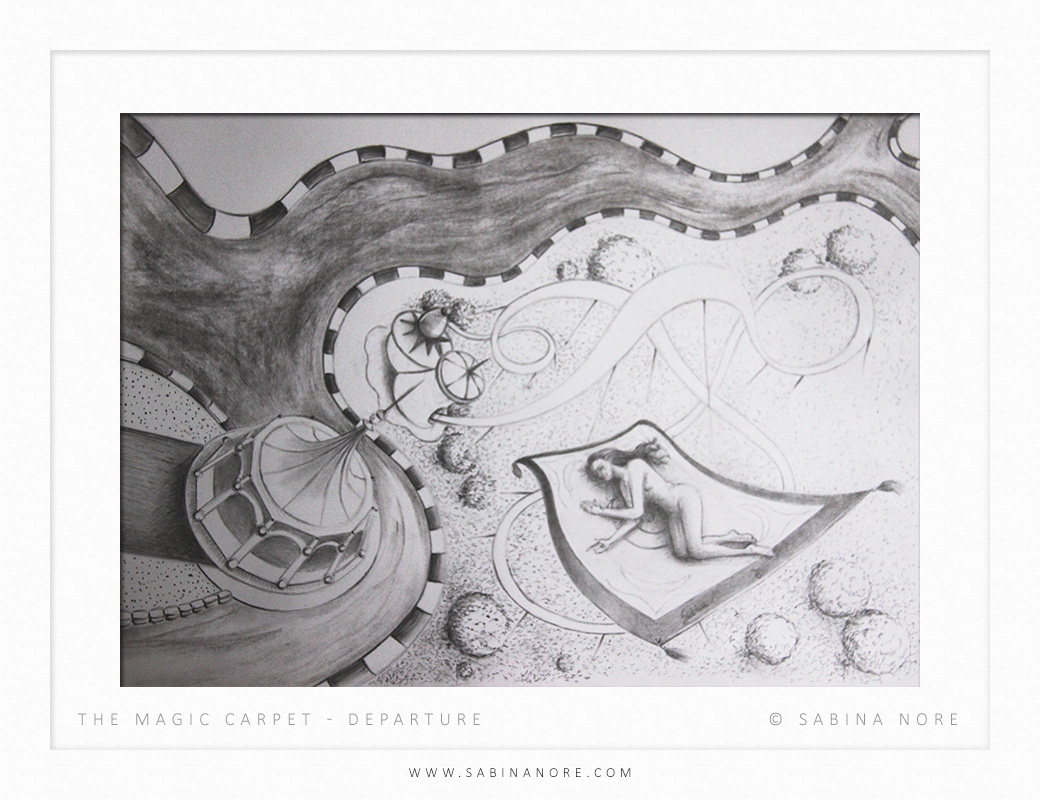 The Magic Carpet - Departure, original drawing by Sabina Nore