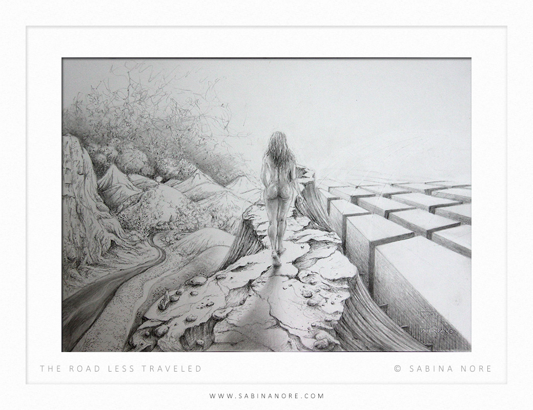 The Road Less Traveled, original drawing by Sabina Nore