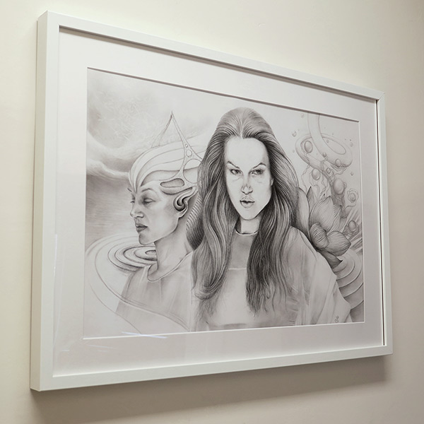 Drawing with matting and frame