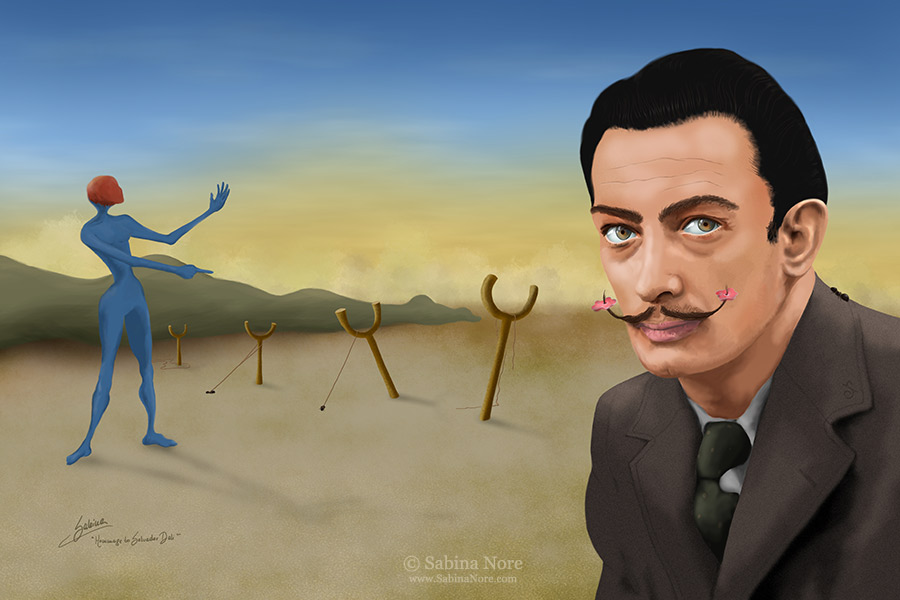 Homage to Salvador Dali, surrealistic painting by Sabina Nore